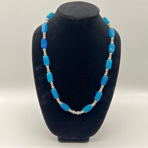 Handmade Denim Lapis and Swarovski Crystal Beaded Necklace